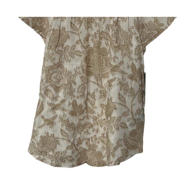 LIVERPOOL TOP WOMENS XSMALL FLUTTER SLEEVE WOVEN GAUZE BLOUSE TAN WHITE NEW - Picture 6 of 11